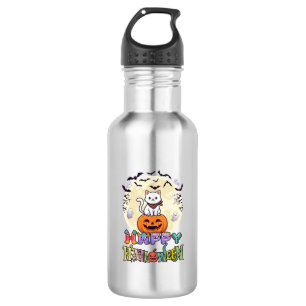 Prettig Halloween Witte Kat Pompoen Maan Vleermuiz Waterfles