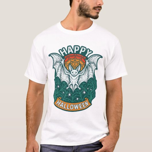 Prettig Halloween Witte Vleermuis Spin Web Spinnen T-shirt (Voorkant)