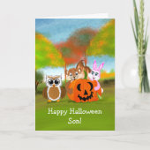 Prettig Halloween Zoon Chipmunk, Konijn & Uil Kaart (Voorkant)