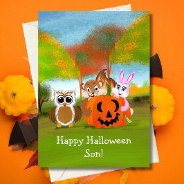 Prettig Halloween Zoon Chipmunk, Konijn & Uil Kaart