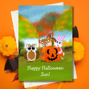 Prettig Halloween Zoon Chipmunk, Konijn & Uil Kaart