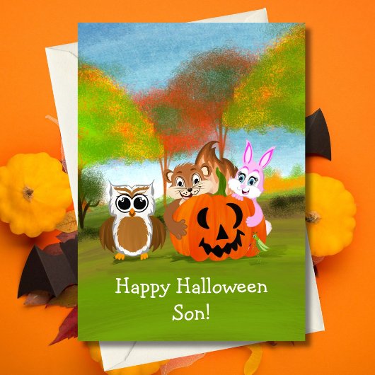Prettig Halloween Zoon Chipmunk, Konijn & Uil Kaart
