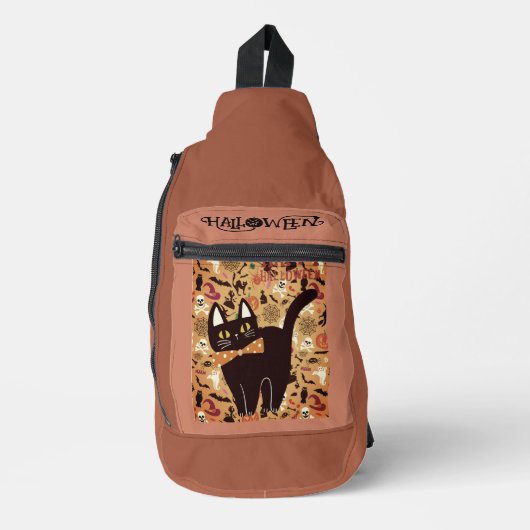 Prettig Halloween, Zwart Kat Motief Sling Bag (Voorkant)