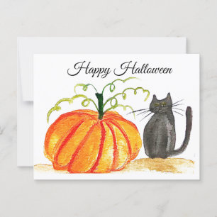 Prettig Halloween Zwart Kat Oranje Pompoen Briefkaart