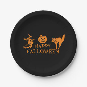 Prettig Halloween zwart oranje griezelig Papieren Bordje