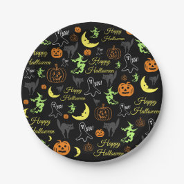 Prettig Halloween zwart patroon Papieren Bordje