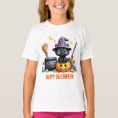 Prettig Halloween Zwarte Heks Kat T-shirt (Voorkant)