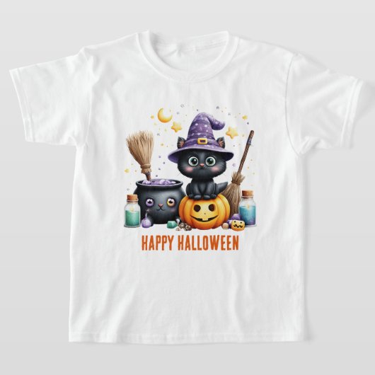 Prettig Halloween Zwarte Heks Kat T-shirt (Laagn)