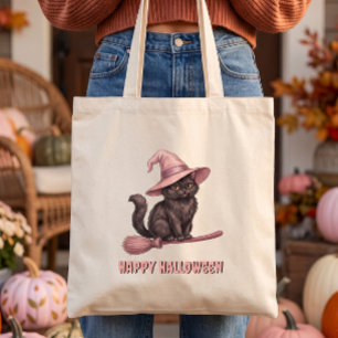 Prettig Halloween Zwarte Heks Kat Tote Bag