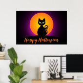 Prettig Halloween Zwarte Kat en Maan Poster (Thuiskantoor)