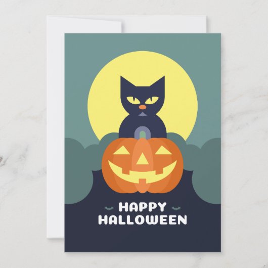 Prettig Halloween Zwarte Kat en Pompoen Feestdagenkaart (Voorkant)