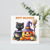 Prettig Halloween Zwarte Kat Kaart (Staand voorkant)