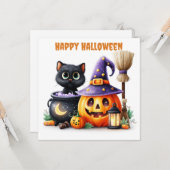 Prettig Halloween Zwarte Kat Kaart (Voorkant / Achterkant in situ)