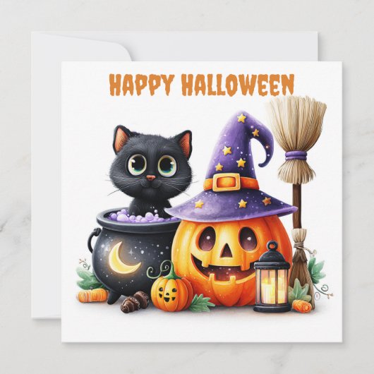 Prettig Halloween Zwarte Kat Kaart (Voorkant)