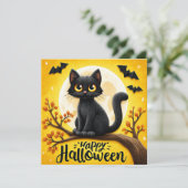 Prettig Halloween Zwarte Kat Kaart (Staand voorkant)