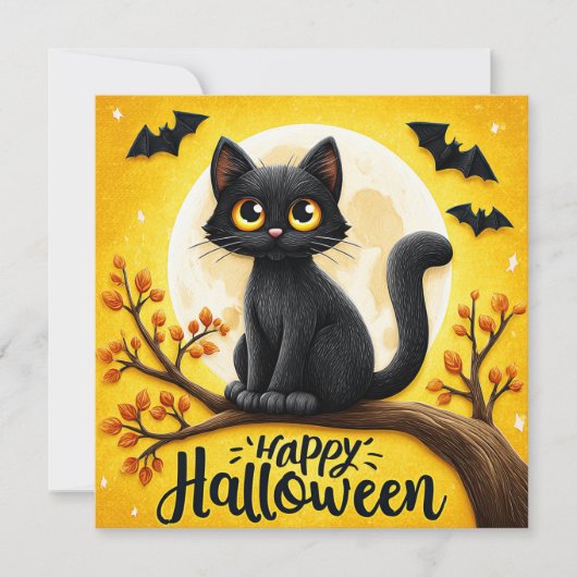 Prettig Halloween Zwarte Kat Kaart (Voorkant)