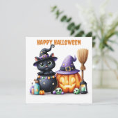 Prettig Halloween Zwarte Kat Kaart (Staand voorkant)