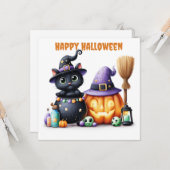 Prettig Halloween Zwarte Kat Kaart (Voorkant / Achterkant in situ)