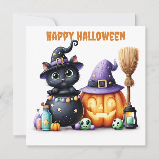 Prettig Halloween Zwarte Kat Kaart (Voorkant)