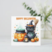 Prettig Halloween Zwarte Kat Kaart (Staand voorkant)