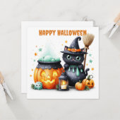 Prettig Halloween Zwarte Kat Kaart (Voorkant / Achterkant in situ)