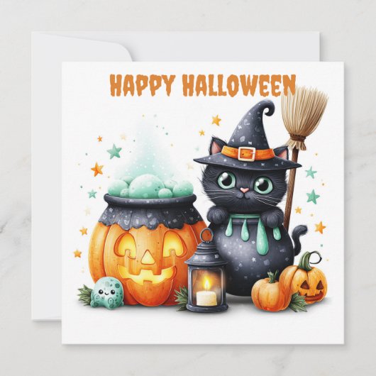 Prettig Halloween Zwarte Kat Kaart (Voorkant)