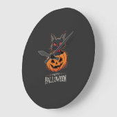 Prettig Halloween Zwarte Kat Pompoen Design_1 Grote Klok (Hoek)