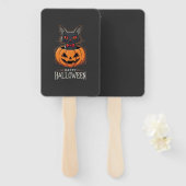 Prettig Halloween Zwarte Kat Pompoen Design_1 Handwaaier (Voorkant en achterkant)