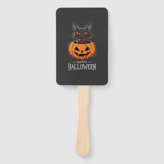 Prettig Halloween Zwarte Kat Pompoen Design_1 Handwaaier (Voorkant)