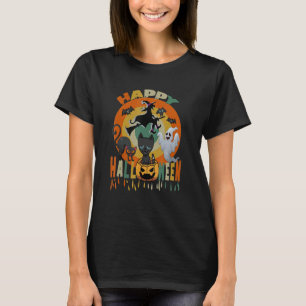 Prettig Halloween Zwarte Kat Pompoen Heks Geest Bo T-shirt