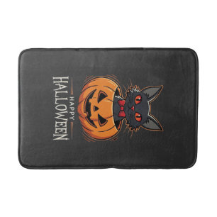 Prettig Halloween Zwarte Kat Pompoen Ontwerp_1 Badmat