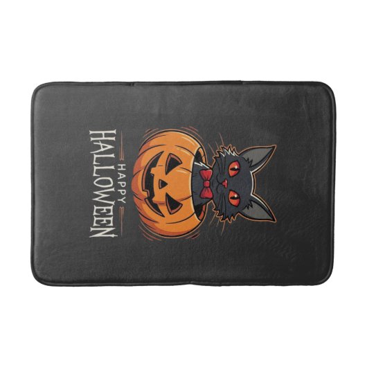 Prettig Halloween Zwarte Kat Pompoen Ontwerp_1 Badmat (Voorkant)