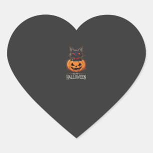 Prettig Halloween Zwarte Kat Pompoen Ontwerp_1 Hart Sticker