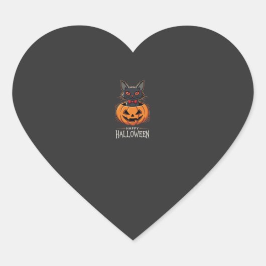 Prettig Halloween Zwarte Kat Pompoen Ontwerp_1 Hart Sticker (Voorkant)