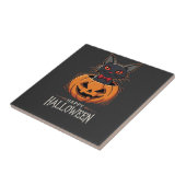 Prettig Halloween Zwarte Kat Pompoen Ontwerp_1 Tegeltje (Zijkant)