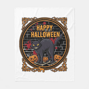 Prettig Halloween Zwarte Kat Pompoenen Botten_1 Fleece Deken