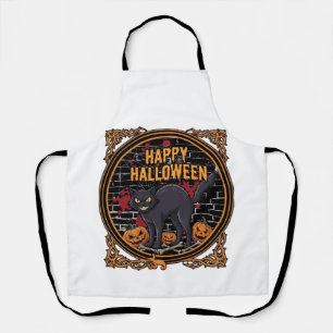 Prettig Halloween Zwarte Kat Pompoenen Botten_1 Schort