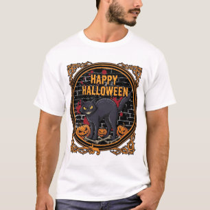 Prettig Halloween Zwarte Kat Pompoenen Botten_1 T-shirt