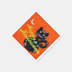 "Prettig Halloween" Zwarte Kat Servet