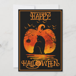 Prettig Halloween Zwarte Kat Spin Vleermuizen  Kaart
