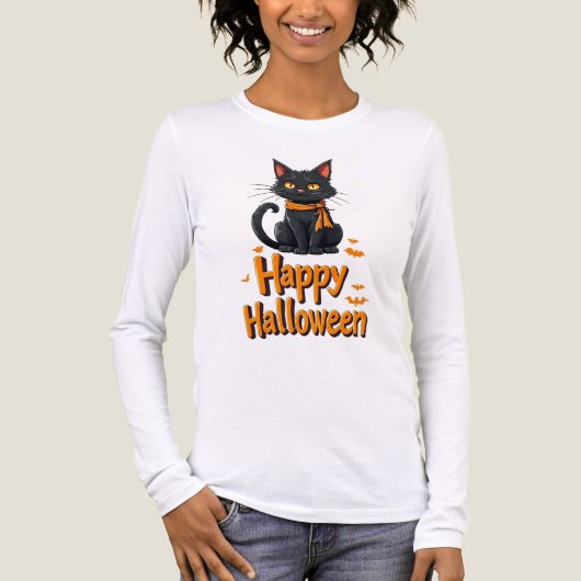 Prettig Halloween Zwarte Kat Vleermuizen 🐈⬛ Tri-Blend Shirt (Voorkant volledig)