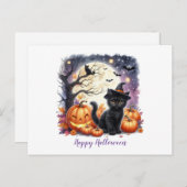 Prettig Halloween Zwarte Kitten  Feestdagenkaart (Voorkant / Achterkant)