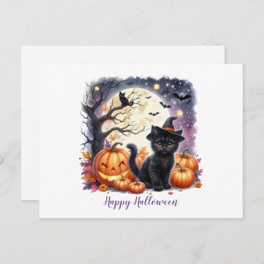 Prettig Halloween Zwarte Kitten  Feestdagenkaart (Voorkant / Achterkant)