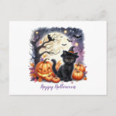 Prettig Halloween Zwarte Kitten  Feestdagenkaart (Voorkant)