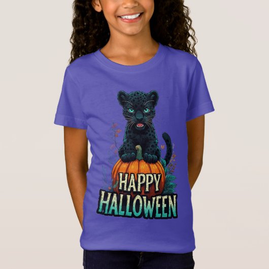 Prettig Halloween Zwarte Panter Kitten T-shirt (Voorkant)