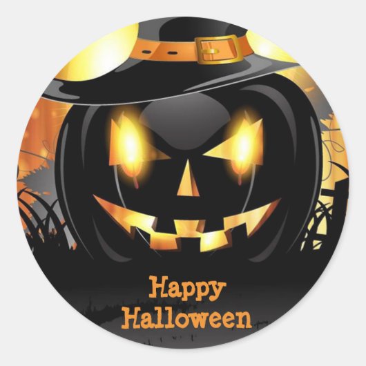 Prettig Halloween Zwarte Pompoen Ronde Sticker (Voorkant)