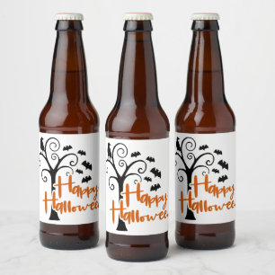 Prettig Halloween Zwarte Sinaasappel Dode Boom Kwa Bier Etiket