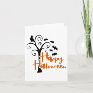 Prettig Halloween Zwarte Sinaasappel Dode Boom Vle Kaart