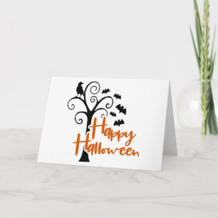 Prettig Halloween Zwarte Sinaasappel Dode Boom Vle Kaart