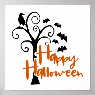 Prettig Halloween Zwarte Sinaasappel Dode Boom Vle Poster